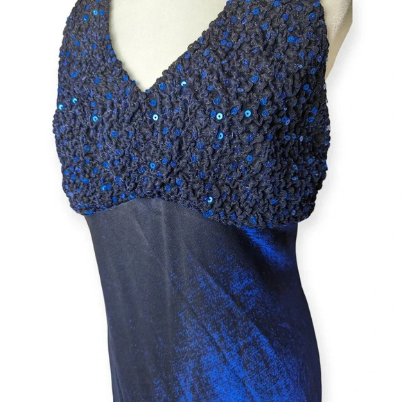 Y2K Prom Dress Iridescent Blue Sparkly Strappy Floor-Length Formal Gown 2000s - Picture 3 of 12